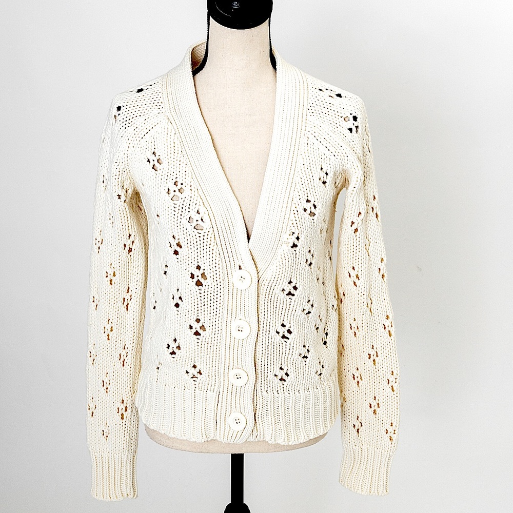 Vintage chunky sweater cardigan cream Route 66 S - Picture 5 of 13
